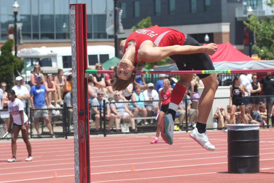 Plymouth's Layne Bushey will look to improve on this third-place finish in last year's state high jump championships.