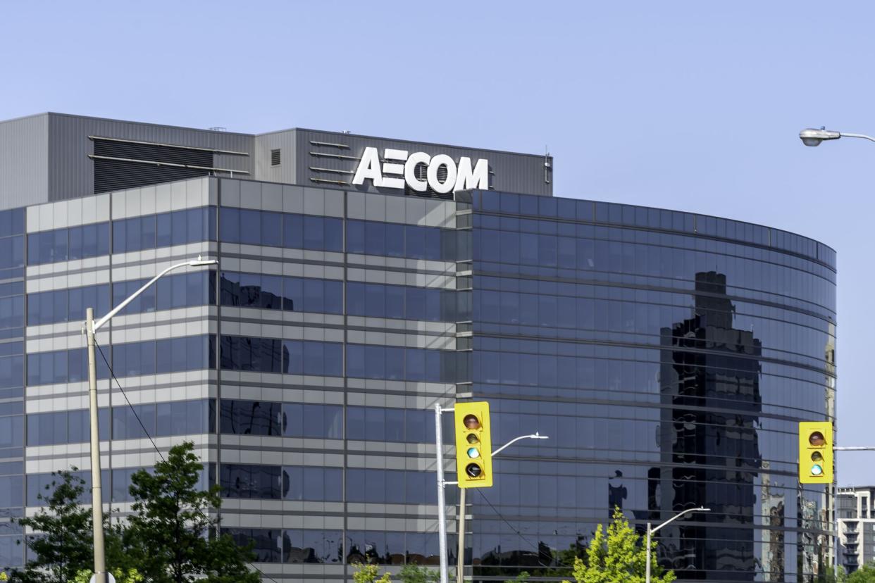 Markham, On, Canada - August 5, 2019: Aecom office building in Markham, On, Canada. Aecom is an American engineering firm that provides design, consulting, construction, and management services.