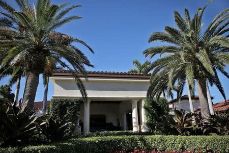 The entrance area of Trump National Golf club, where Japanese Prime Minister Shinzo Abe and U.S. President Donald Trump play golf, is seen in Jupiter, Florida, U.S., February 11, 2017. REUTERS/Carlos Barria