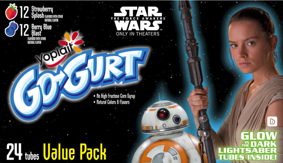 GoGurt GoGurt just got way cooler with glow-in-the-dark lightsaber tube packaging. Each tube is tied to a character that can be “blipped” to life with the Blippar mobile app.