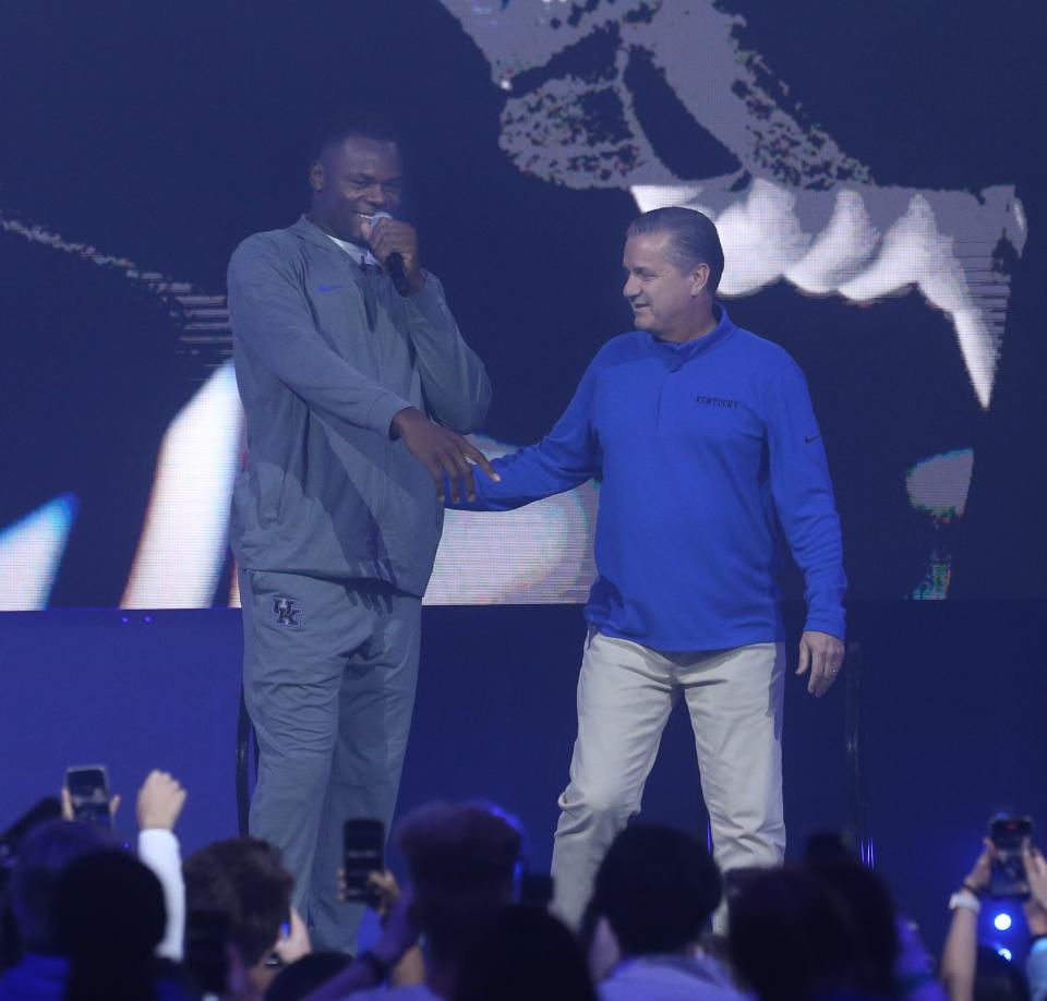 Kentucky’s coach John Calipari and Oscar Tshiebwe during Big Blue Madness.Oct. 14, 2022