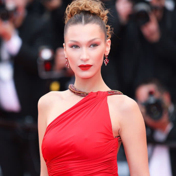 Bella Hadid posing on the red carpet at Cannes