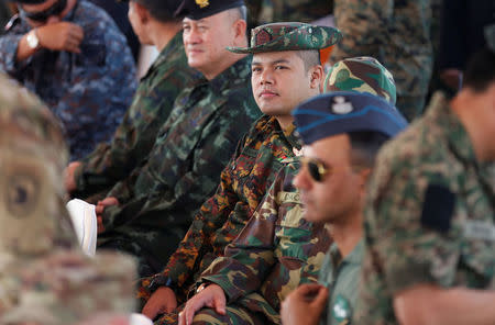 A Myanmar army officer (C) attends opening ceremony of Cobra Gold, Asia's largest annual multilateral military exercise, outside Bangkok, Thailand February 13, 2018. REUTERS/Soe Zeya Tun