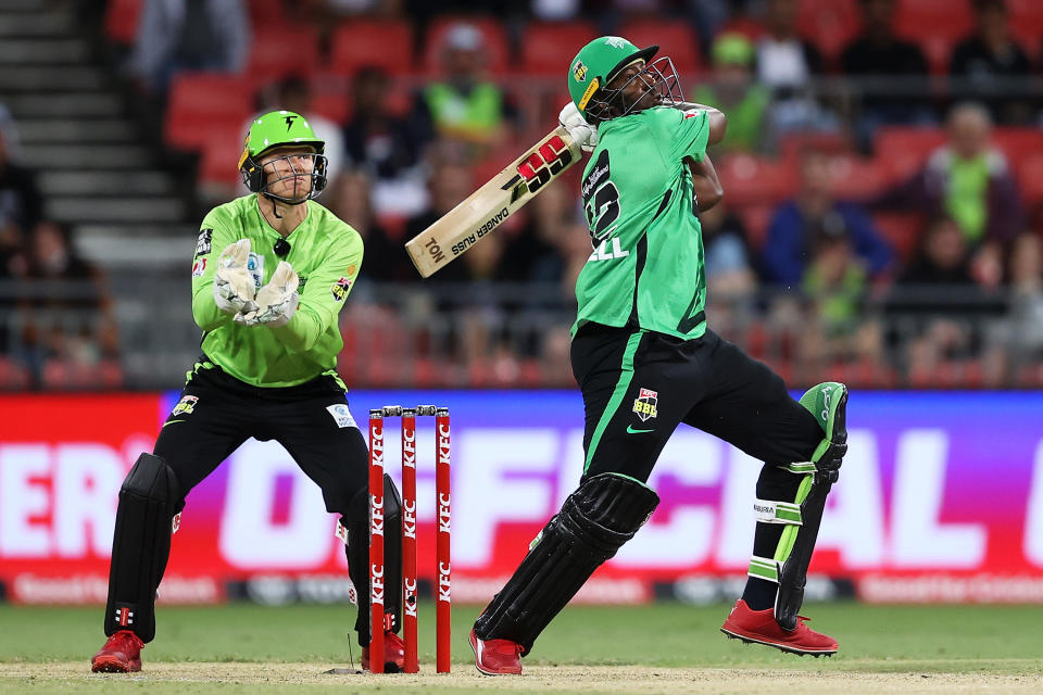 Pictured here, Andre Russell of the Melbourne Stars bats in the Big Bash match against Sydney Thunder.