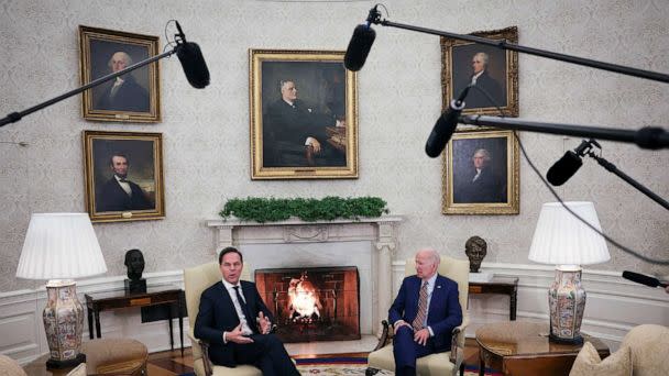 PHOTO: U.S. President Joe Biden meets with Prime Minister Mark Rutte of the Netherlands in the Oval Office of the White House, Jan. 17, 2023 in Washington, DC. (Win Mcnamee/Getty Images)