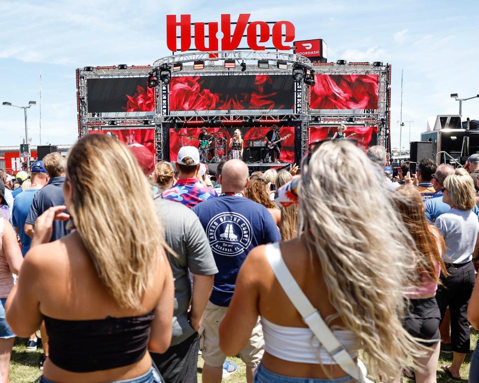 Fans enjoy the opening show from Gwen Stefani before the IndyCar Hy-Vee Salute To Farmers 300 at the Iowa Speedway in Newton, Iowa, on July 24, 2022.