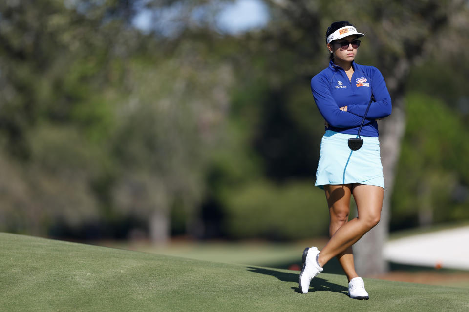 Bianca Pagdanganan waits on the tenth green during the second round of The ANNIKA driven by Gainbridge at Pelican at Pelican Golf Club on November 10, 2023 in Belleair, Florida. (Photo by Mike Ehrmann/Getty Images)