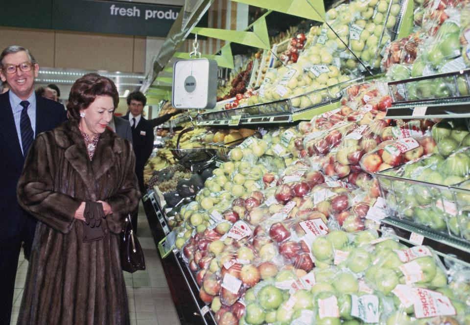 <p>Princess Margaret wears a fur coat to the opening of the new Sainsbury's supermarket in Bath in 1982. </p>