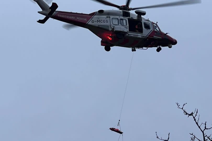 A man was winched by a Coastguard helicopter after falling at a Dolgellau waterfall