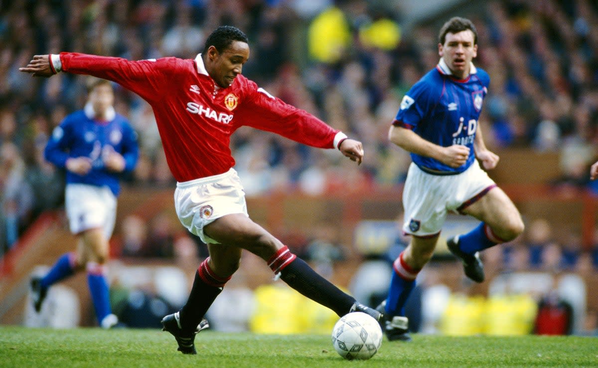Paul Ince in action for Manchester United against Oldham, April 1994 (Getty Images)
