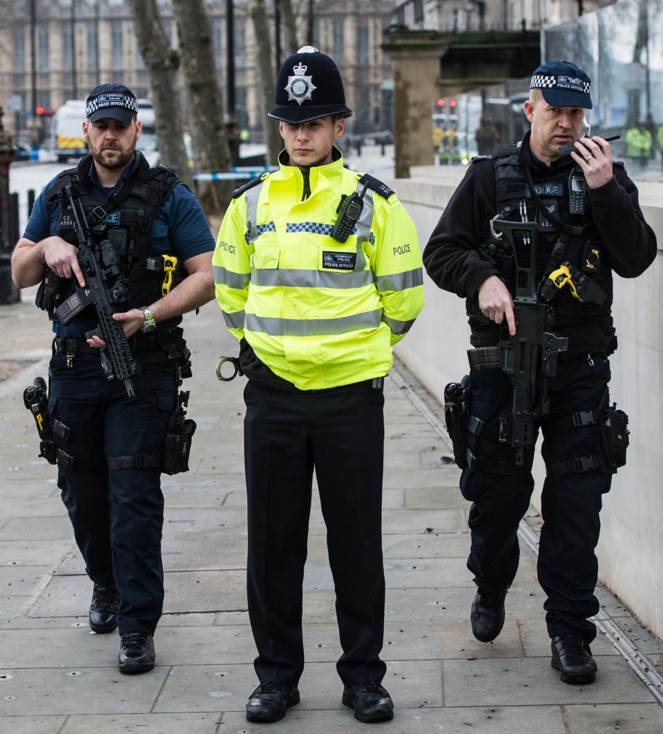 Police on patrol in the wake of the Westminster attacks in March. (Rex)