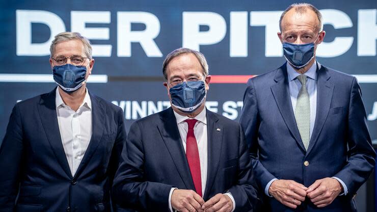 Armin Laschet (M.), Friedrich Merz (r.) und Norbert Röttgen (l.). Foto: dpa