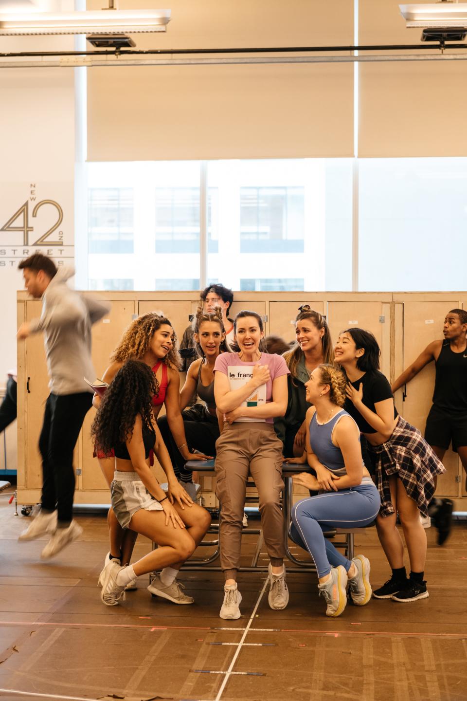 Liana Hunt, center, of Morrisville, rehearses at New 42 Studios in Manhattan for her role as Lorraine Baines McFly in "Back to the Future: The Musical."