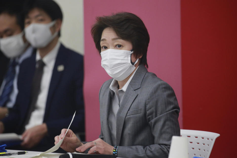 Tokyo 2020 Organizing Committee President Seiko Hashimoto attends a Tokyo 2020 executive board meeting in Tokyo, Tuesday, March 2, 2021. (AP Photo/Koji Sasahara, Pool)