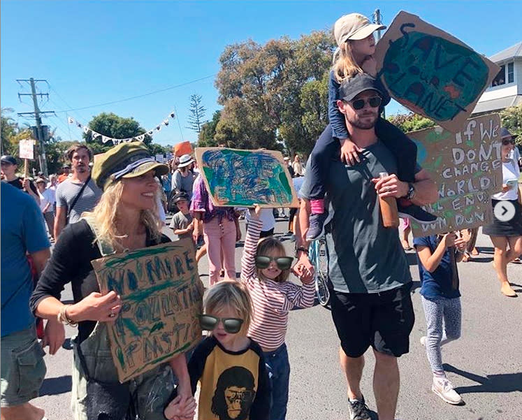 The family took to the streets last month as part of the climate strike. Photo: Instagram/elsapatakyconfidential