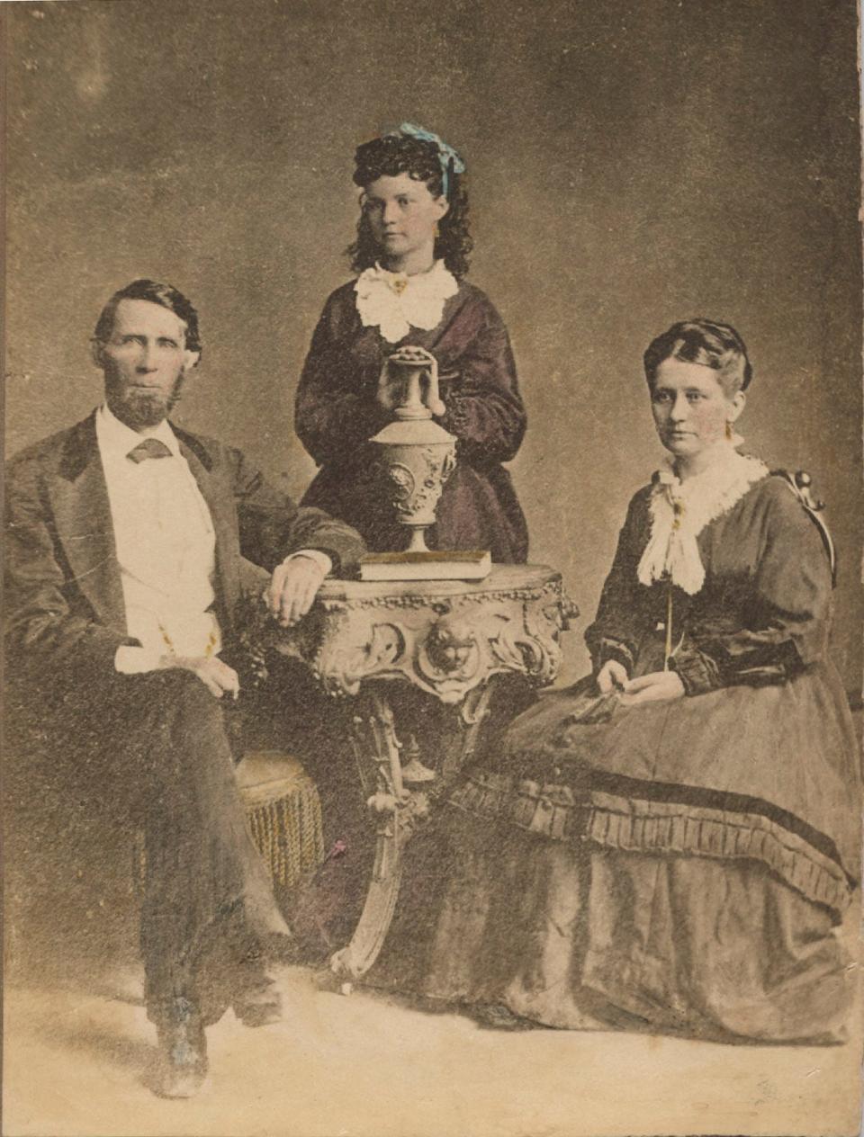S.B. Maxey, Marilda Denton Maxey & Dora Maxey. Circa 1870-1875.