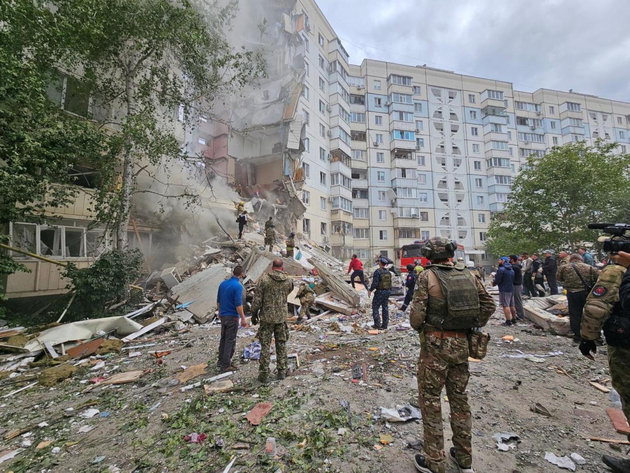 PHOTO: A view shows the scene following the collapse of a section of a multi-story apartment block collapse, in Belgorod, Russia, May 12, 2024. (Stringer/Reuters)