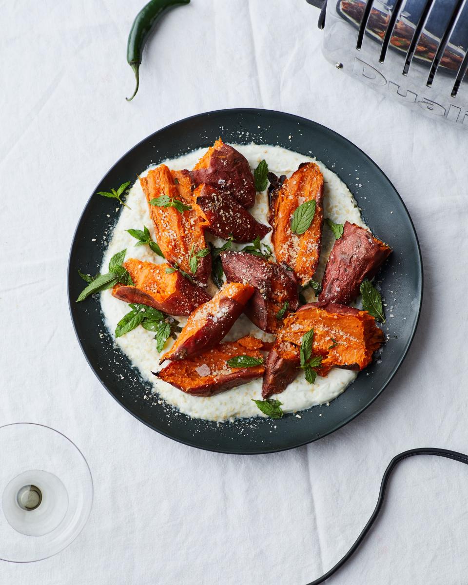 Roasted Sweet Potatoes with Chile Yogurt and Mint