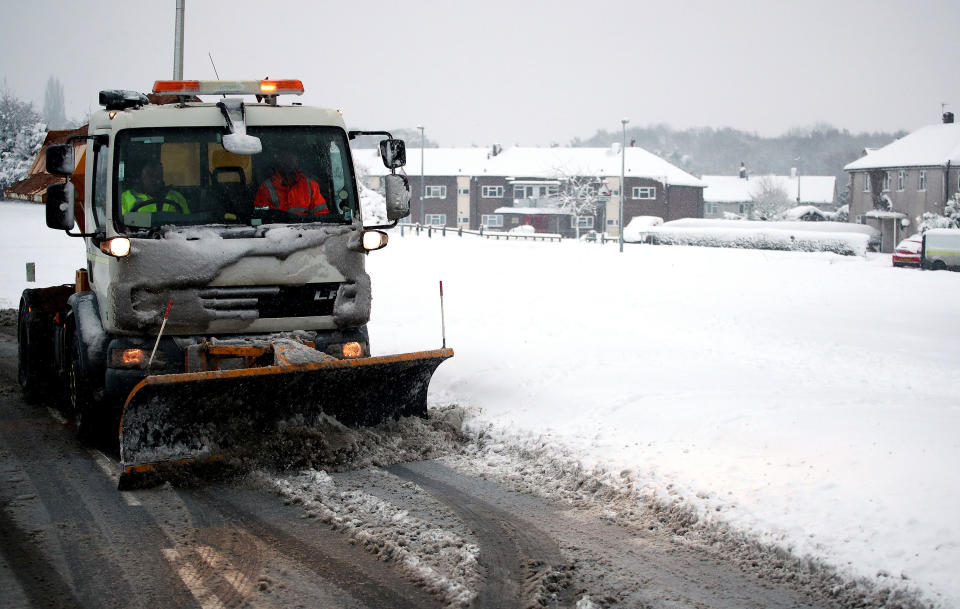 Gritters on the road in Ironbridge, Shropshire