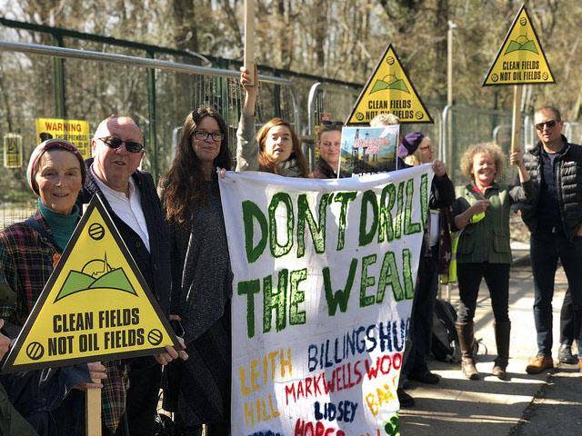 Keith Taylor MEP joins campaigners at the Horse Hill drill site in Surrey