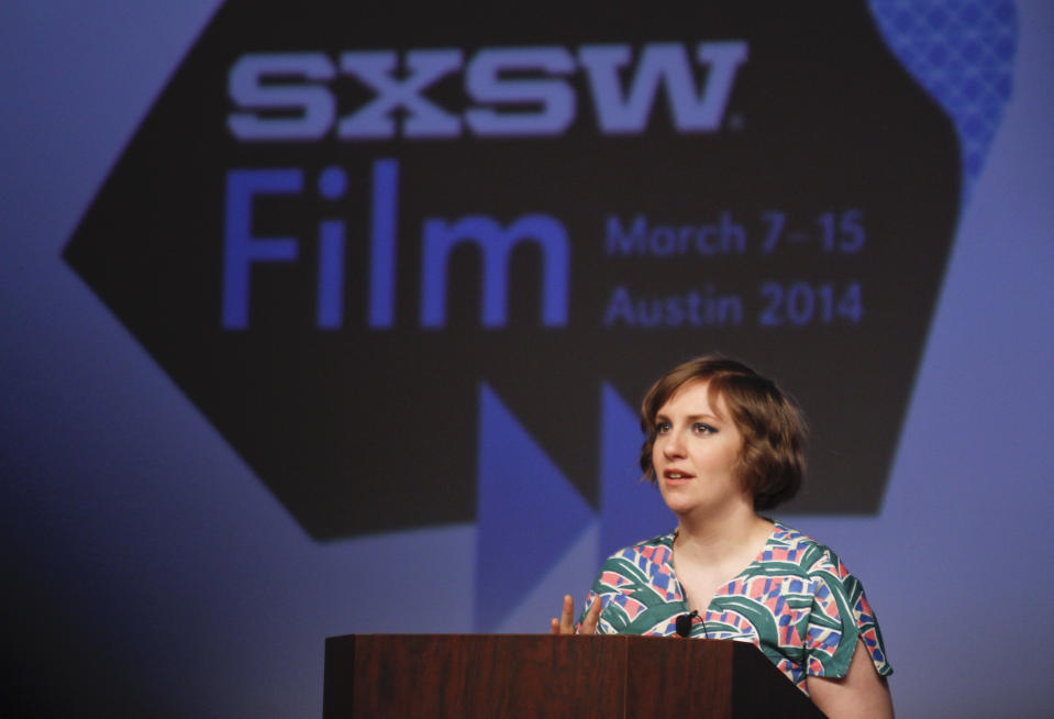 Lena Dunham gives a keynote during the SXSW Film Festival on Monday, March 10, 2014, in Austin, Texas. (Photo by Jack Plunkett/Invision/AP)