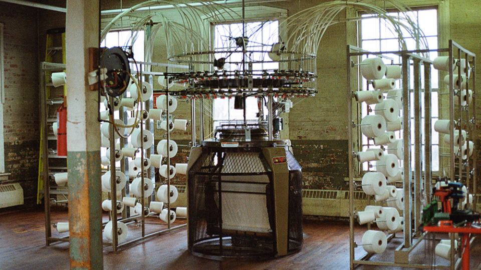 The interior of Buck Mason Knitting Mills.