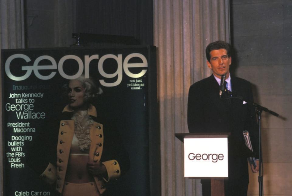 <div class="inline-image__caption"><p>John F. Kennedy Jr. at a press conference for George magazine in 1995. </p></div> <div class="inline-image__credit">Ron Galella/Ron Galella Collection via Getty</div>