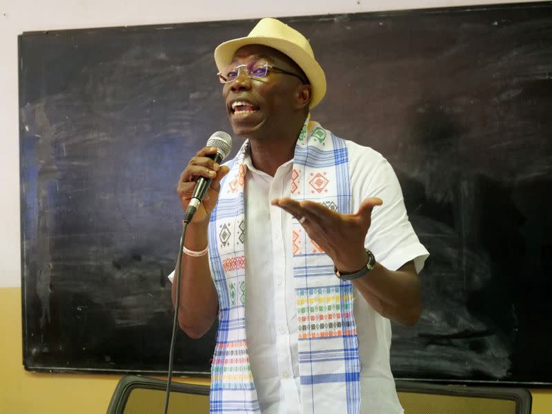 FILE PHOTO: Presidential candidate Domingos Simoes Pereira holds a meeting with students at Lusophone university in Bissau
