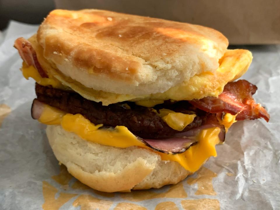 Burger King fully loaded breakfast sandwich on white wrapper