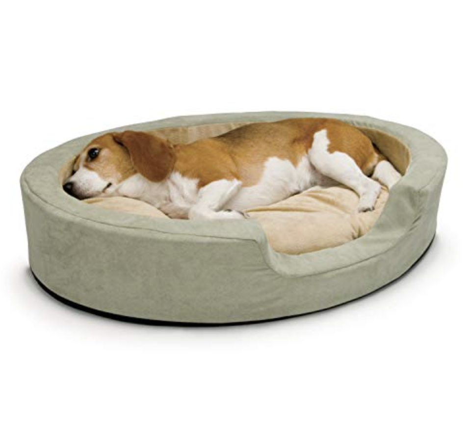 K&H PET PRODUCTS Thermo-Snuggly Sleeper Heated Pet Bed Medium 26 X 20 X 5 Inches Sage/Tan