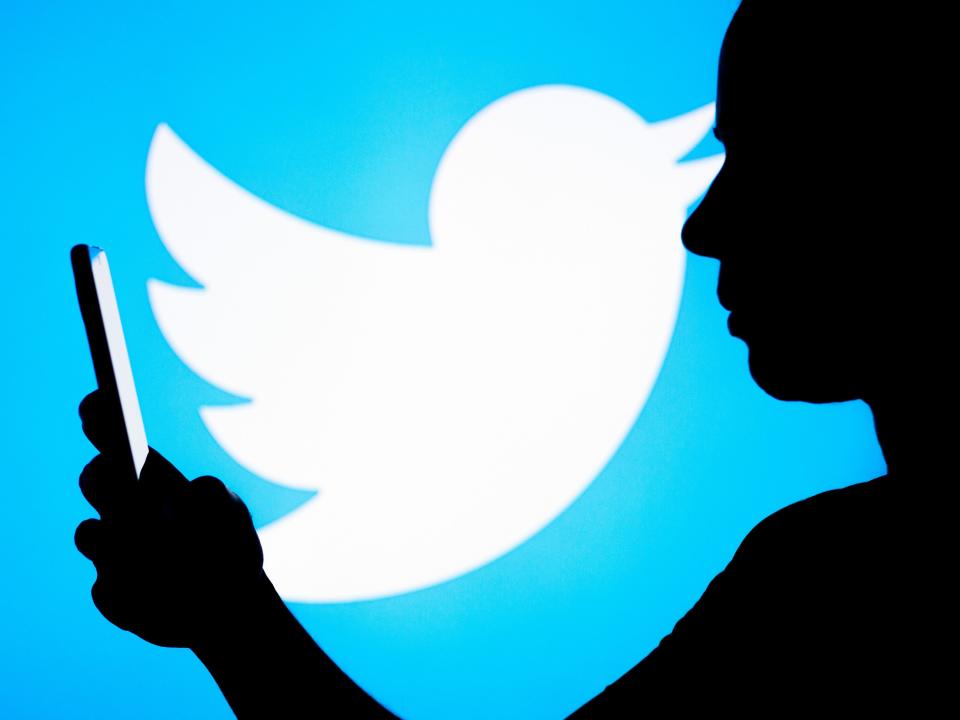 twitter logo, person holding phone