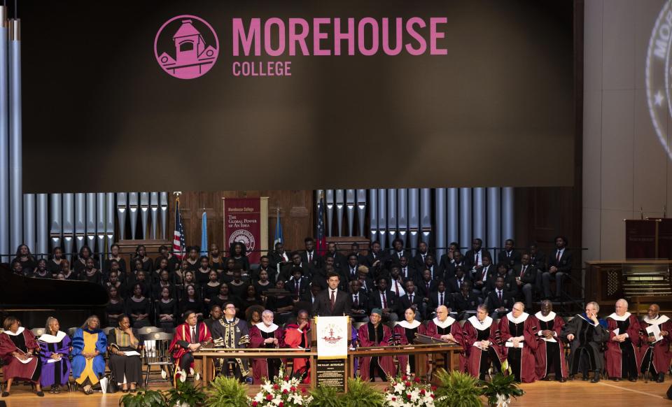 U.S. Sen. Jon Ossoff speaks at the annual Worldhouse Interfaith & Interdenominational Assembly at the Martin Luther King, Jr. International Chapel at Morehouse College in Atlanta, Georgia.