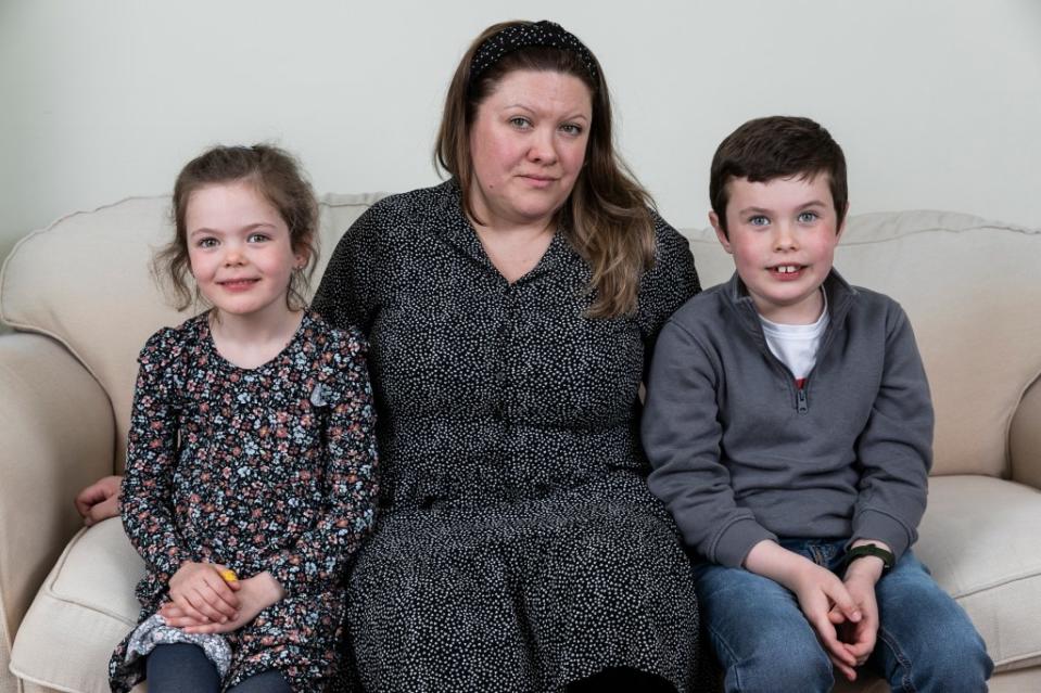 Elena Leeming, 39, with her two children Violet and Clive. Lee McLean / SWNS