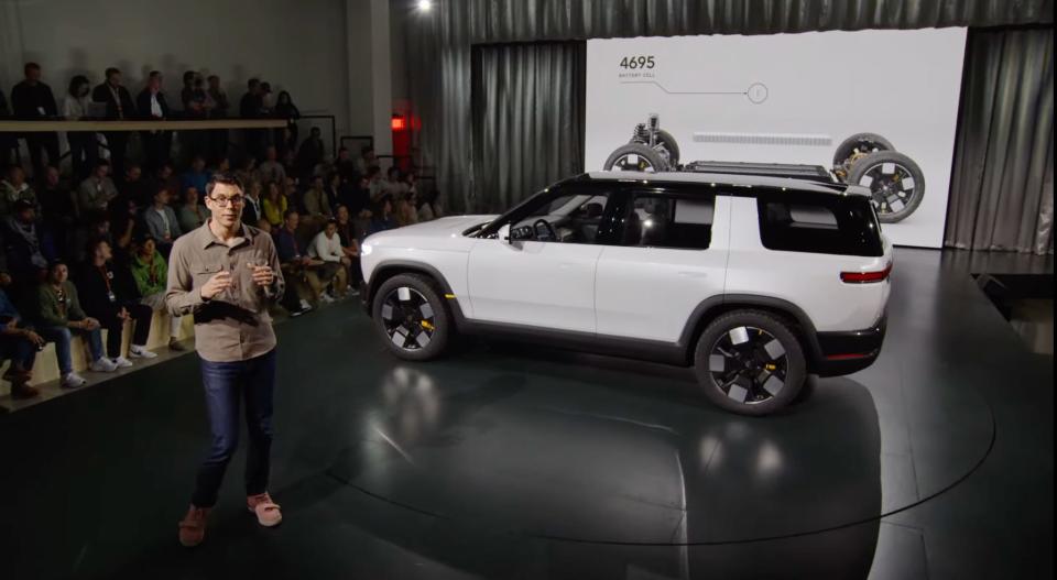 A screenshot from the Rivian R2 reveal livestream