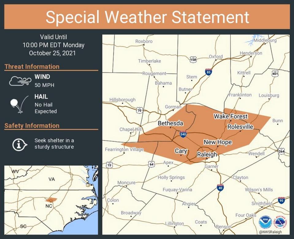 A special weather statement has been issued for Raleigh NC, Cary NC, Wake Forest NC until 10 p.m.