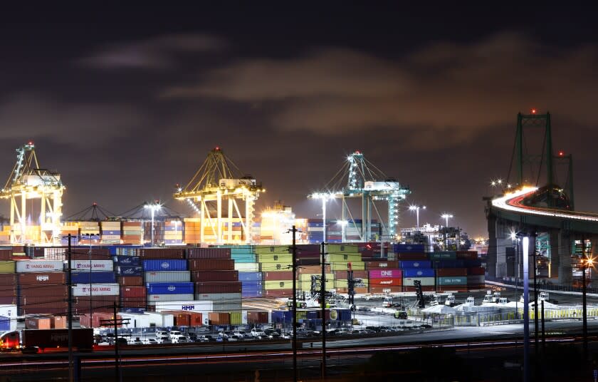 SAN PEDRO, CALIFORNIA - OCTOBER 25: Nighttime operations continue at the Port of Los Angeles on October 25, 2021 in San Pedro, California. The Port of Los Angeles is joining the Port of Long Beach in 24/7 operations amid efforts to ease supply chain issues. Strong consumer demand, coupled with an altered workforce caused by the global pandemic, has contributed to supply chain issues and random shortages of items such as clothing, cars, and toys around the country. (Photo by Mario Tama/Getty Images)