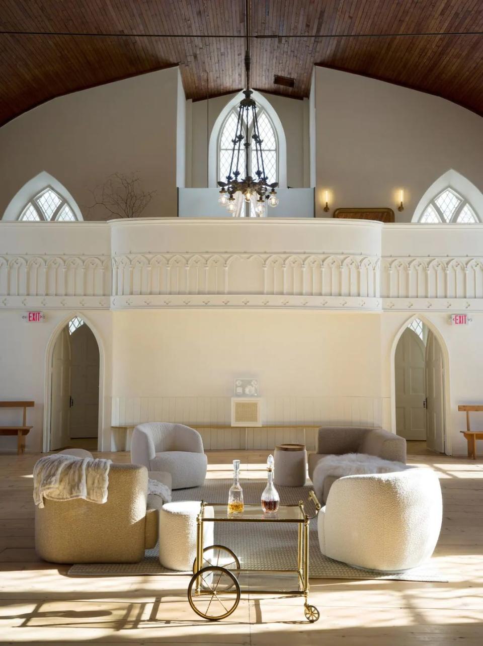 airbnb stone church interior in berkshires