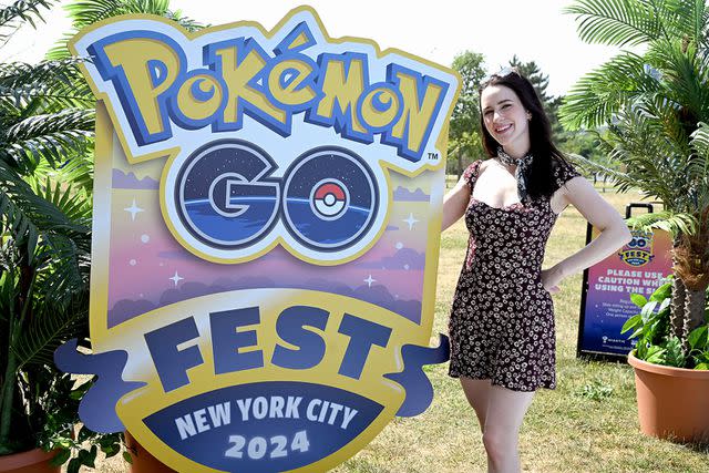 <p>Dave Kotinsky/Getty</p> Rachel Brosnahan attends Pokemon GO Fest 2024