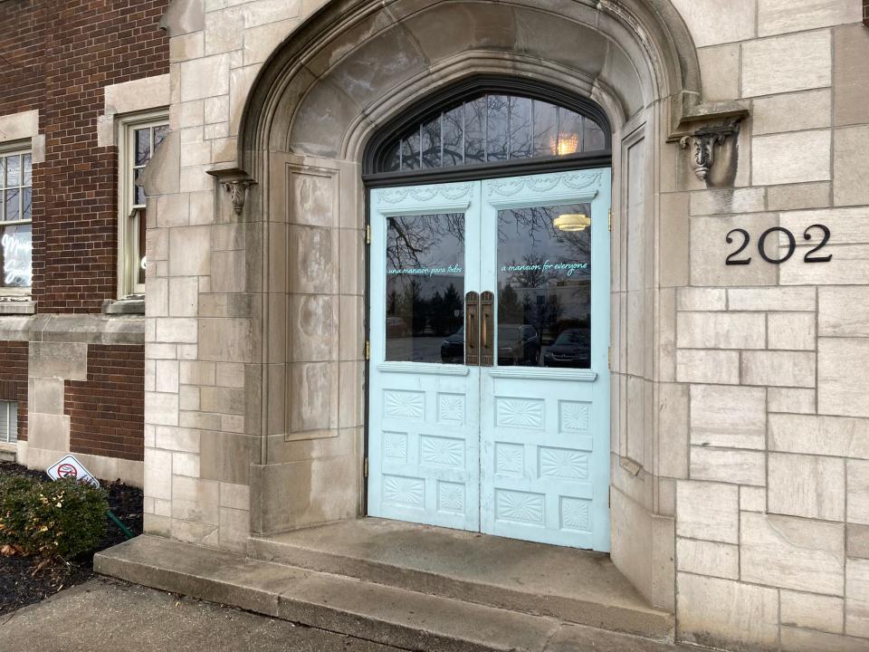The exterior of Mansion Society, a coffee shop occupying the former lobby of a Central State Hospital administrative building, is pictured on Jan. 9, 2024.