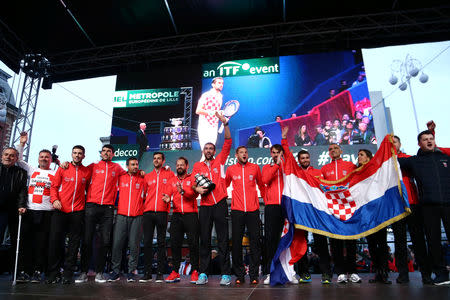 Tennis - Croatia team celebrate winning the Davis Cup - Zagreb, Croatia - November 26, 2018 Croatia team celebrate winning the Davis Cup REUTERS/Antonio Bronic