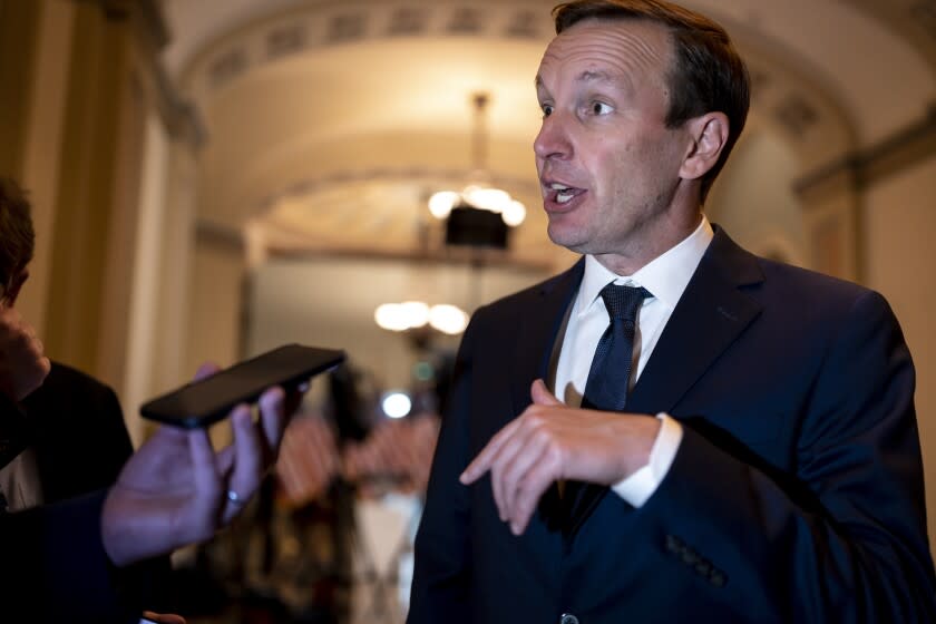 Sen. Chris Murphy, D-Conn., who has led the Democrats in bipartisan Senate talks to rein in gun violence, pauses for questions from reporters, at the Capitol in Washington, Wednesday, June 22, 2022. Senate bargainers reached agreement on a bipartisan gun violence bill yesterday, with Majority Leader Chuck Schumer predicting Senate approval later this week. (AP Photo/J. Scott Applewhite)