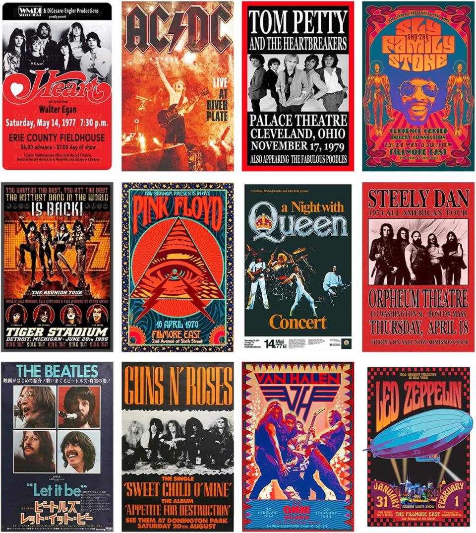 collage of red music posters