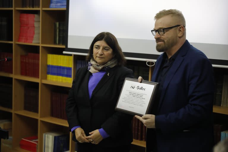 Gabriel Rabinovich y la presidenta del Conicet, Ana Franchi, en la presentación de Galtec