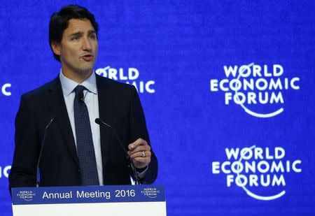 Justin Trudeau, Prime Minister of Canada attends the session "The Canadian Opportunity" during the Annual Meeting 2016 of the World Economic Forum (WEF) in Davos, Switzerland January 20, 2016. REUTERS/Ruben Sprich