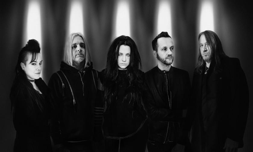 Evanescence, from left to right: Jen Majura, Will Hunt, Amy Lee, Tim McCord and Troy McLawhorn.