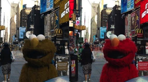 How the Times Square Elmo might look to a colorblind tourist (Photo Illustration by Oliver Morrison)