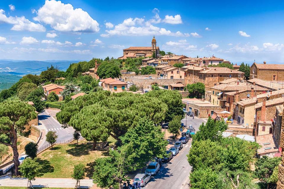 Scenic aerial view over the town of Montalcino, province of Siena, Tuscany, Italy