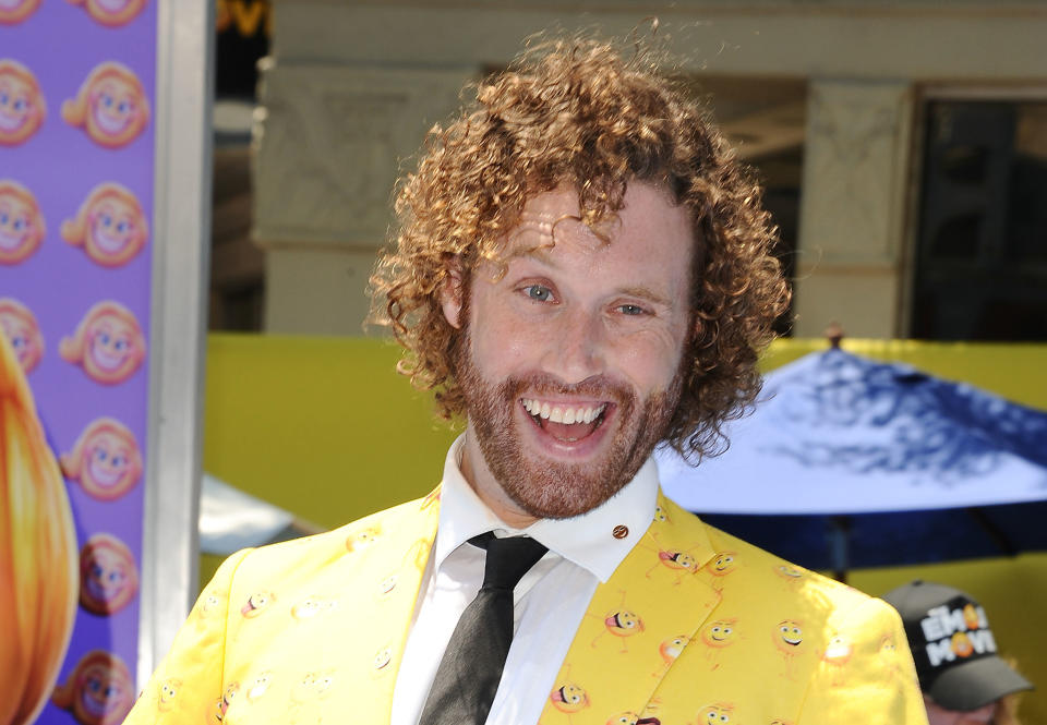 Actor T.J. Miller attends the premiere of "The Emoji Movie" on July 23, 2017, in Westwood, California.&nbsp; (Photo: Jason LaVeris via Getty Images)