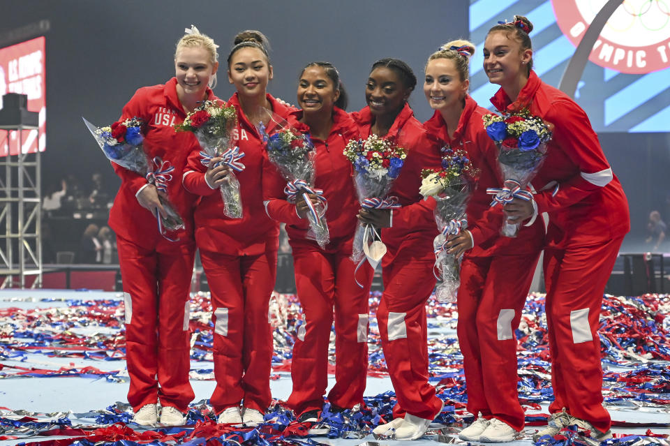 The U.S. gymnastics team - Credit: AP