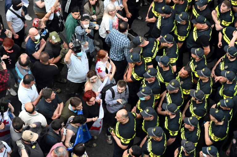 Thousands have gathered to protest the law again in the capital Tbilisi (VANO SHLAMOV)